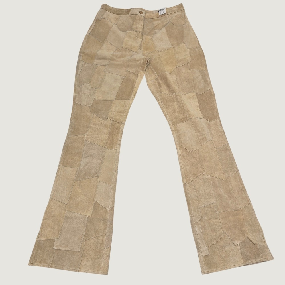 NWT Vintage Patchwork Leather 9 30 Blue Asphalt Suede Patchwork Flare Pants Y2K
